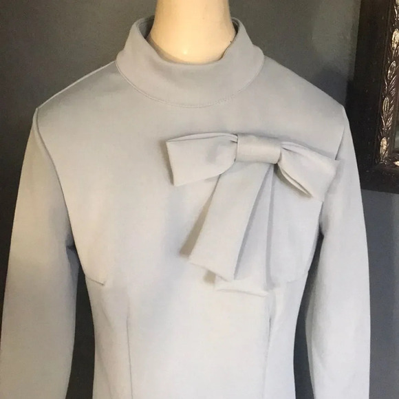 OrderPlus gray knit fitted midi, bow accent, Med - Picture 2 of 5